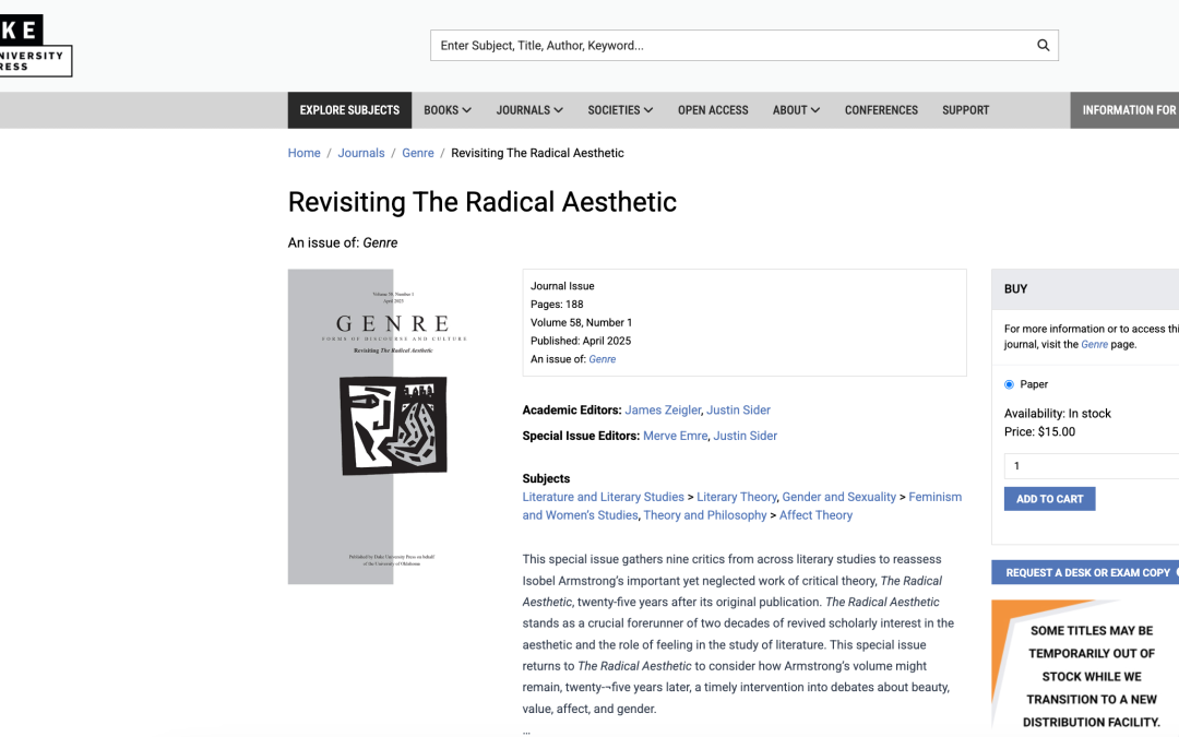 Eugenie Brinkema published in Genre: Forms of Discourse and Culture Volume 58, Number 1